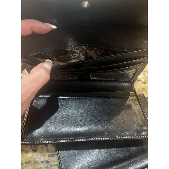 BELLA ROSE BLACK  brown TRIFOLD  WALLET checkbook - Picture 11 of 13